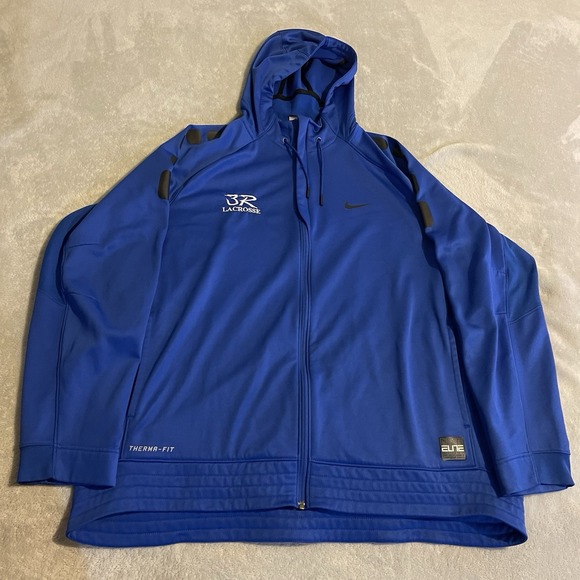 Nike Elite Hoodie Men 2XL Blue Lacrosse Therma-Fit Sweatshirt Pullover Sweater - Picture 1 of 13